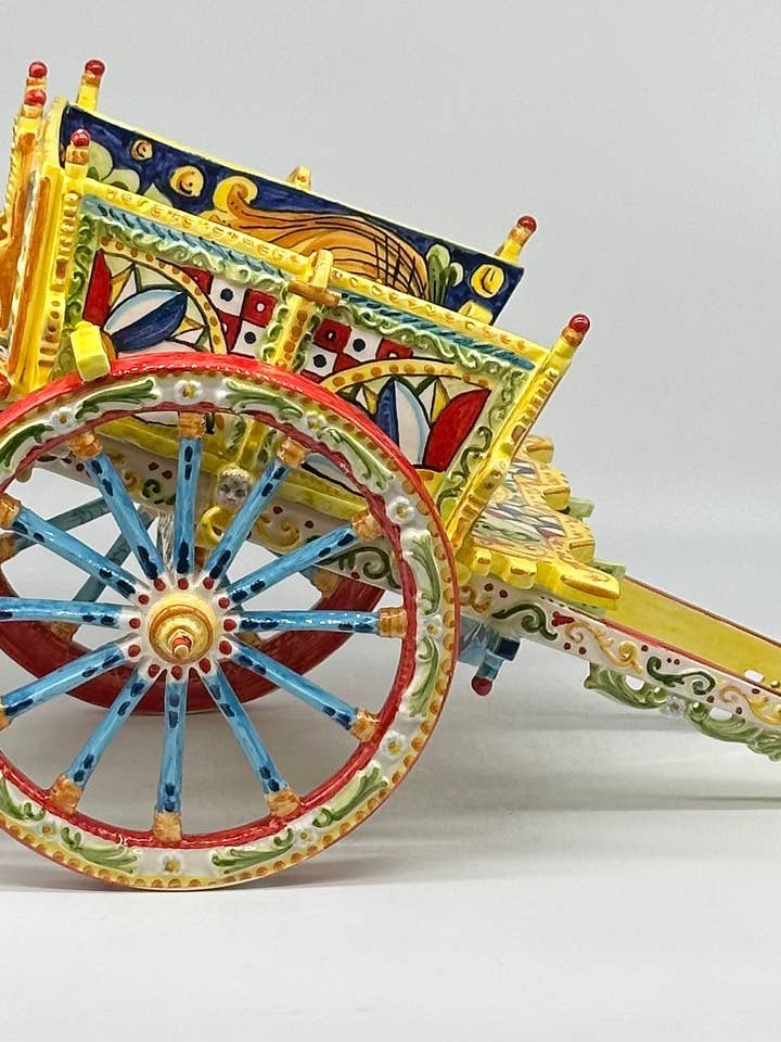 Carro siciliano grande de cerámica de Caltagirone 50 cm artesanal decorado para venta al por mayor de DD Ceramiche Siciliane