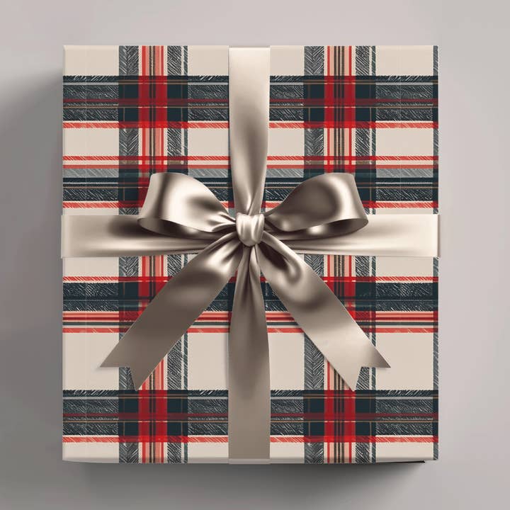 Papel de Embrulho Xadrez Azul Escuro e Vermelho de Feliz Natal por atacado de Wrapping Papered