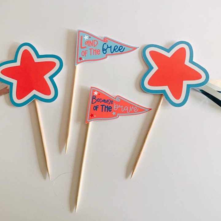 4th Of July Cupcake Toppers, Food Picks, Party Decor USA for wholesale by Uncouth Coco