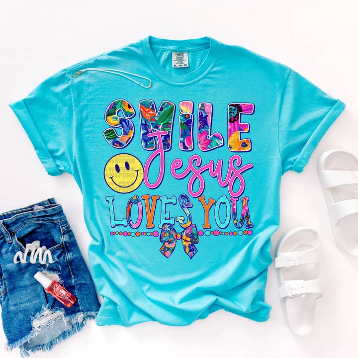 Sonríe Jesús te ama #2249 Transferencia DTF para venta al por mayor de Flawless Transfers