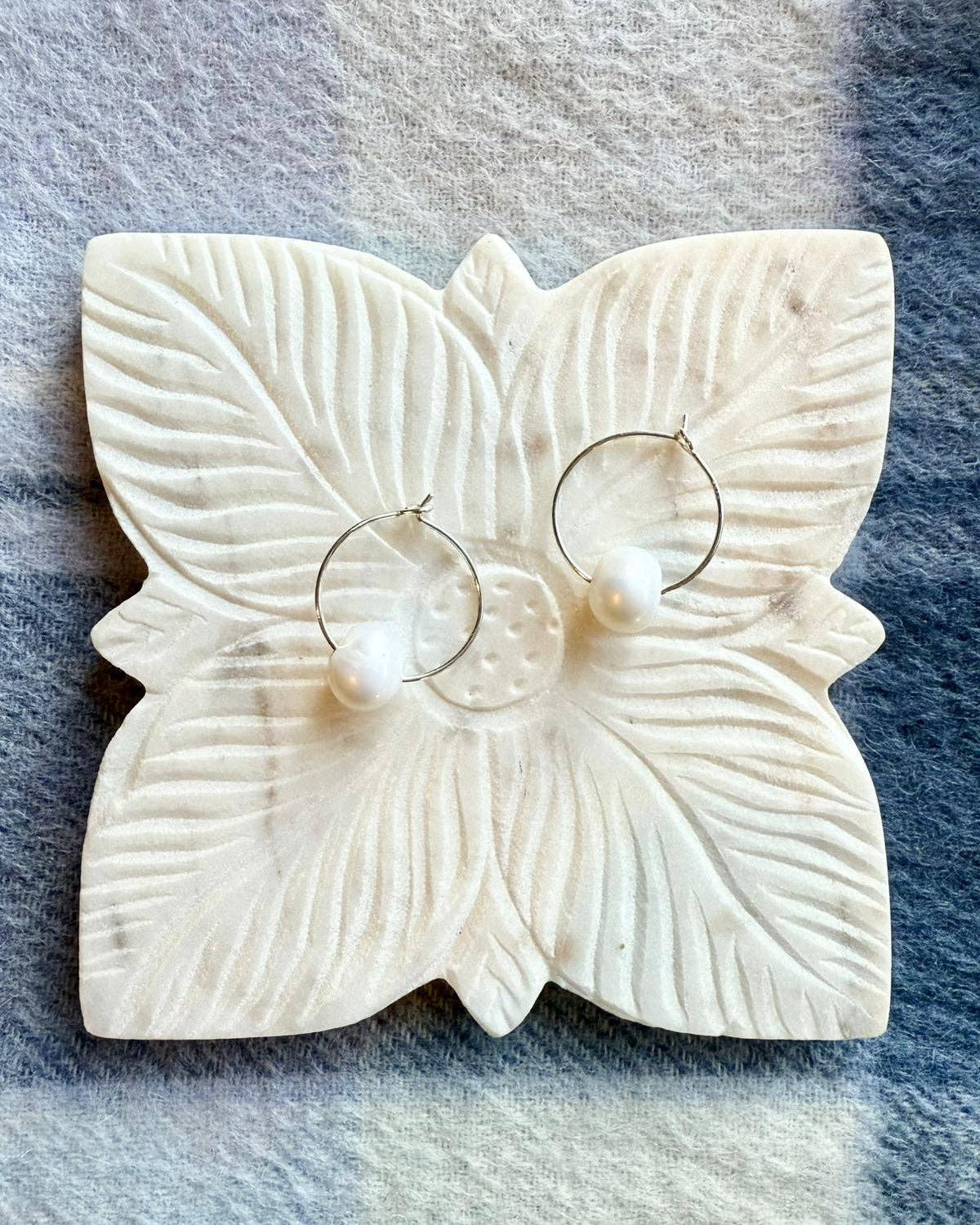 Greenwood Designs - Wholesale Hoop earrings - Tiffany Sterling Silver Small Freshwater Pearl Hoop Earrings0