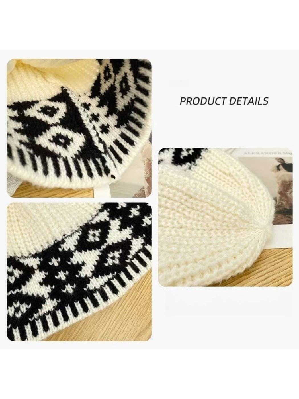 Funkyrel® Atzbranding Limited - Wholesale Beanie - Women's - Haila - Vintage Knitted Beanie with Diamond Patterns1