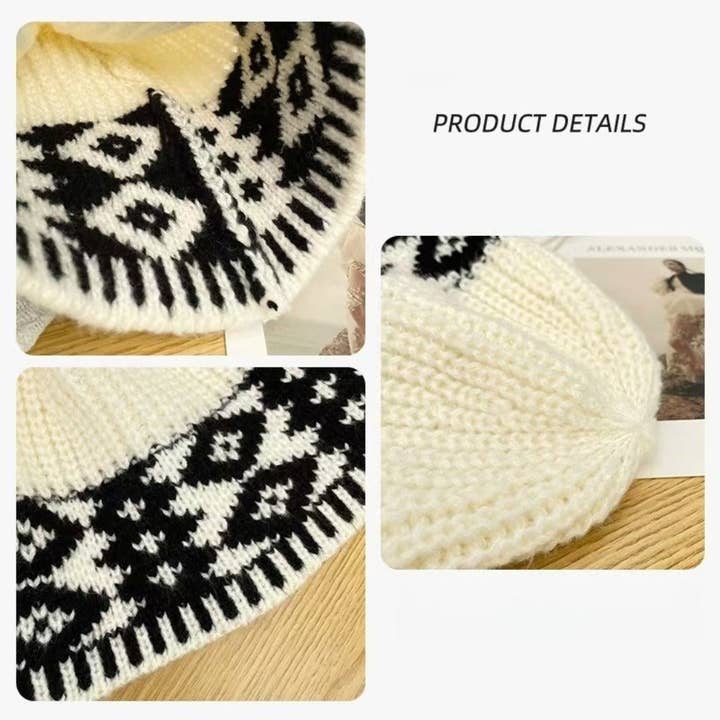 Funkyrel® Atzbranding Limited - Wholesale Beanie - Women's - Haila - Vintage Knitted Beanie with Diamond Patterns1