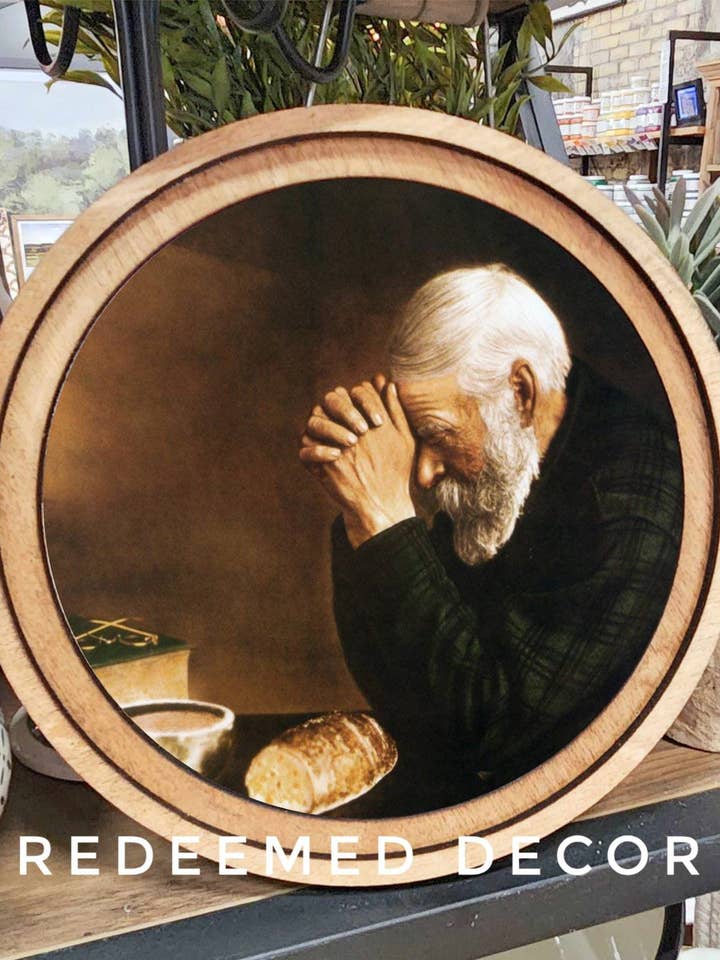 8" Round Praying Man Art for wholesale by Redeemed Decor