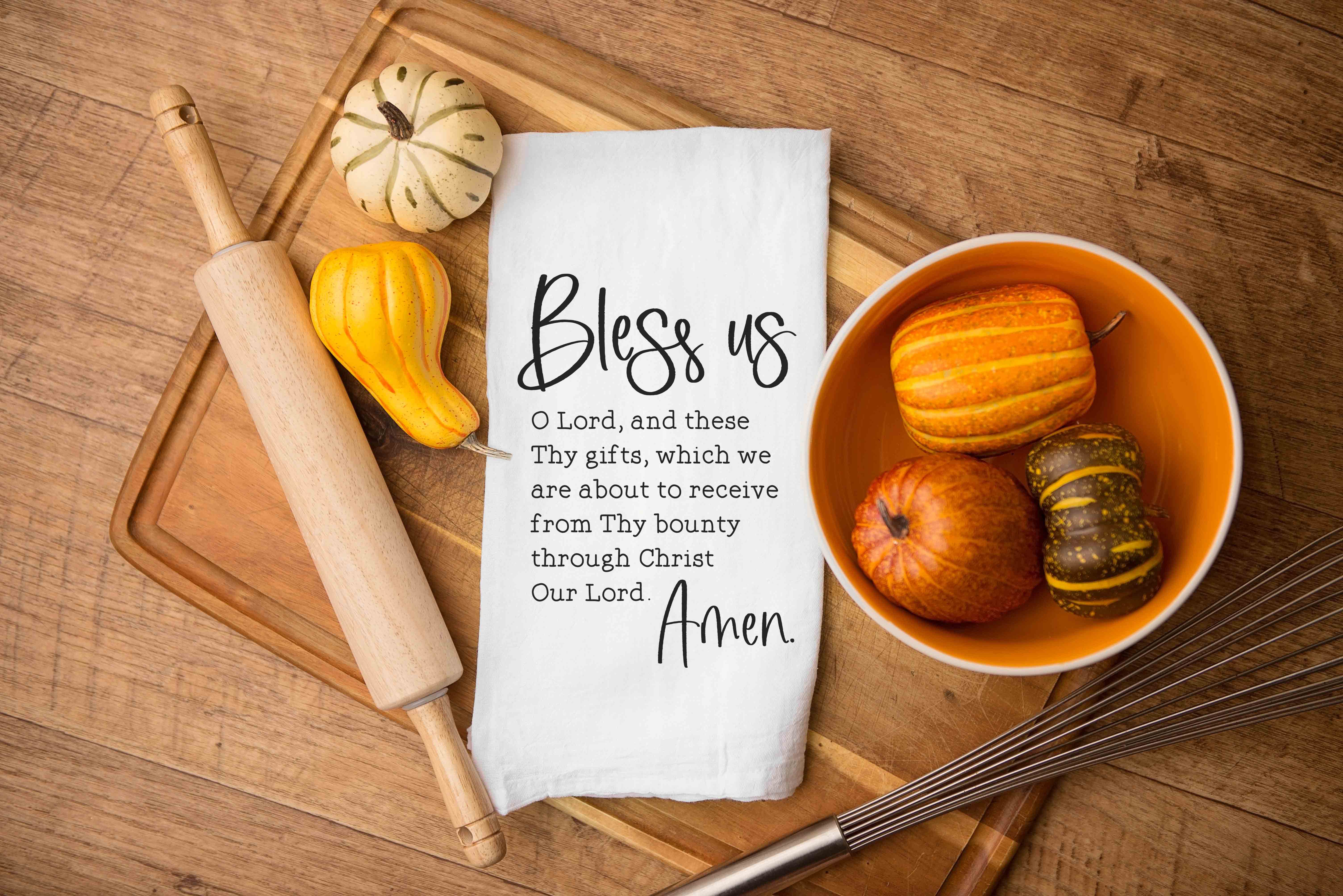 Firefly Wishes - Wholesale Tea Towel - Bless Us O Lord Catholic Grace Before Meals Kitchen Towel