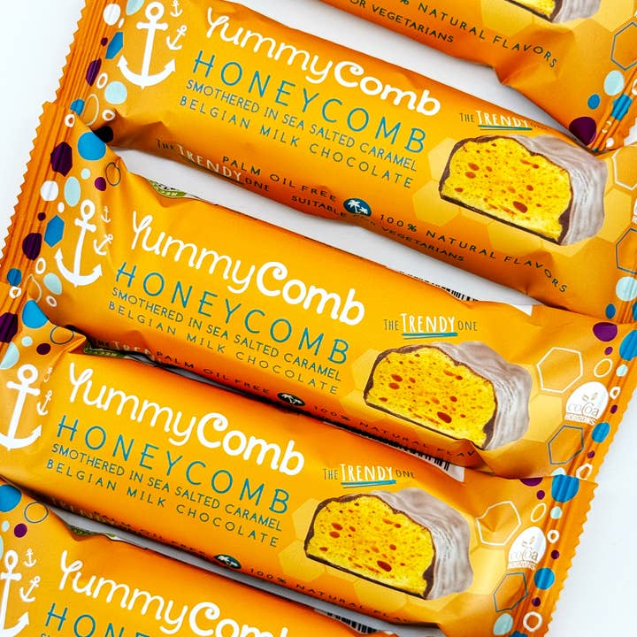 12 x Sea Salted Caramel Belgian Milk Chocolate Honeycomb bar for wholesale by Yummycomb