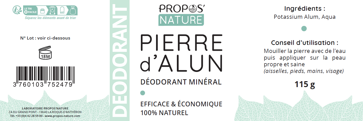 Propos'Nature - Vendita all'ingrosso Deodorante - Unisex - Stick Deodorante Pietra di Allume - 100% Naturale - 115g7