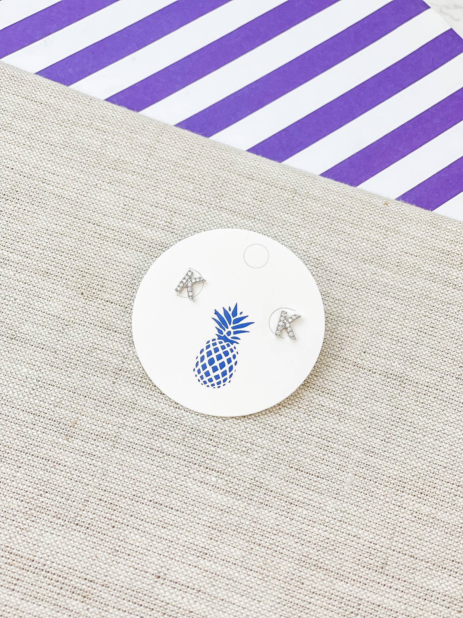 Prep Obsessed Wholesale - Wholesale Stud/Post Earrings - Cubic Zirconia Initial Stud Earrings- White Gold9