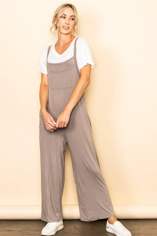 Elloh Collection - Wholesale Jumpsuit - Women's - Casual Comfy Wide Leg Overall Jumper w Bib and Side Pockets5