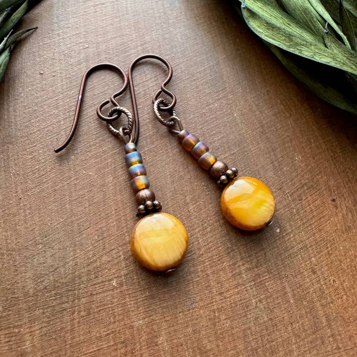 Mother of Pearl Earrings, Boho Mango Pink Sunset Bead Stack for wholesale by Vintage Earth