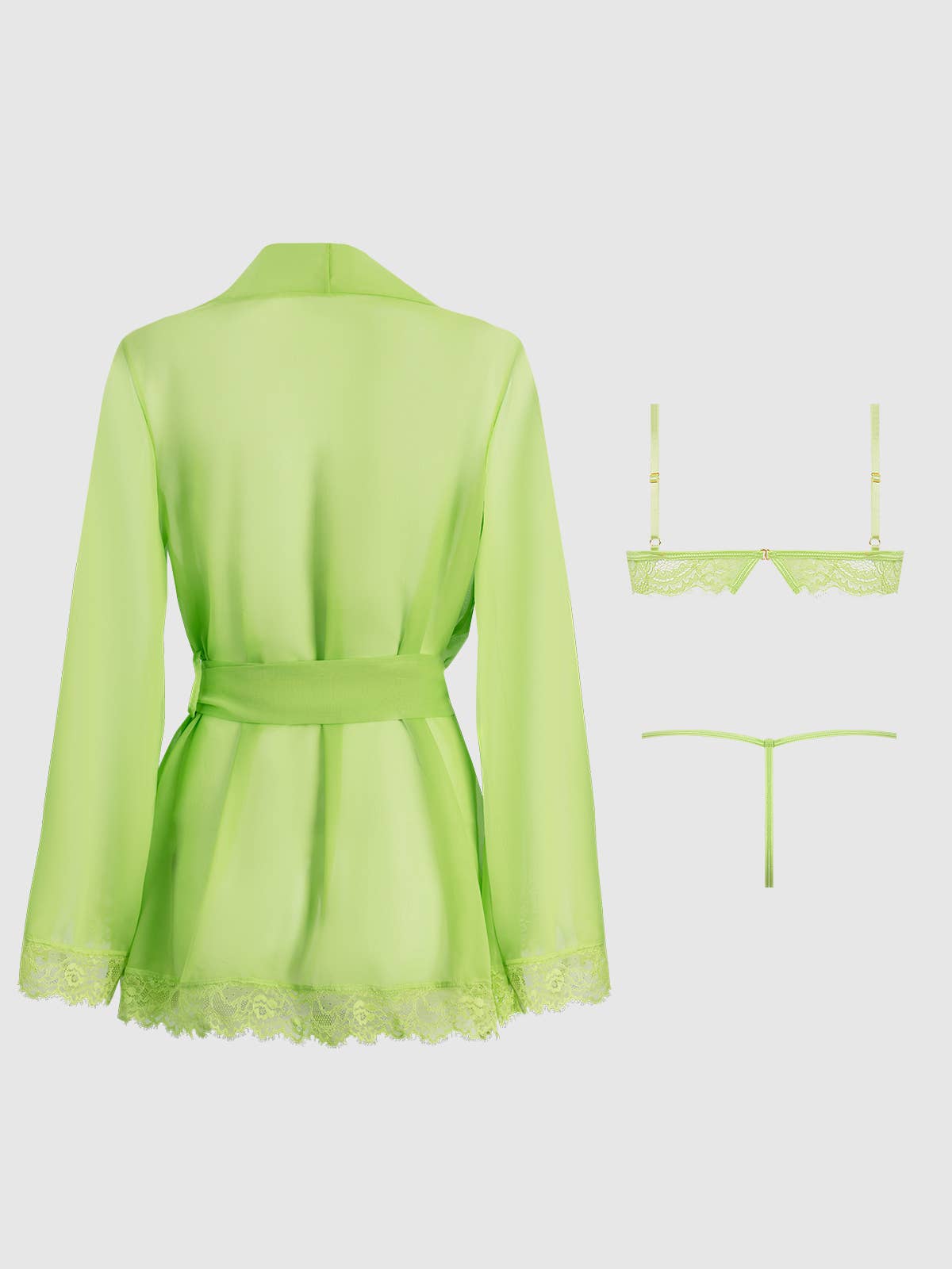 LIMETTENGRÜN SET AUS SHAVON-SPITZE UND CHIFFON, BRALETTE UND G-STRING für den Großhandel auf Faire6