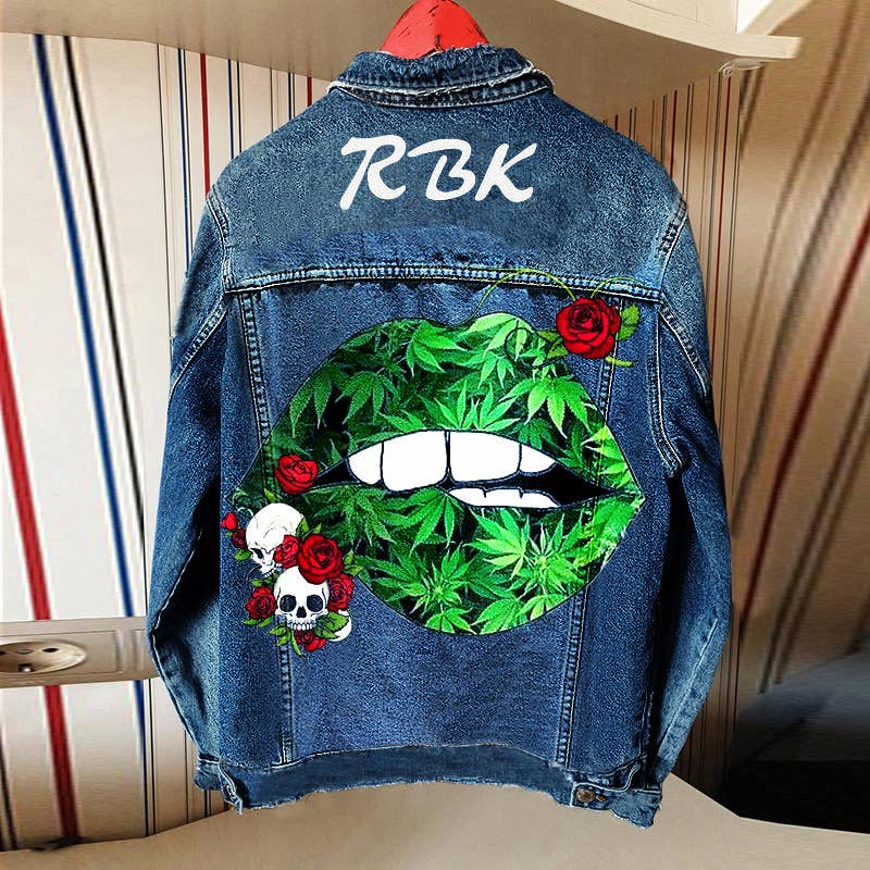 Tourtiwi - Wholesale Denim Jacket - Women's - Women's skull rose green lips denim jacket1