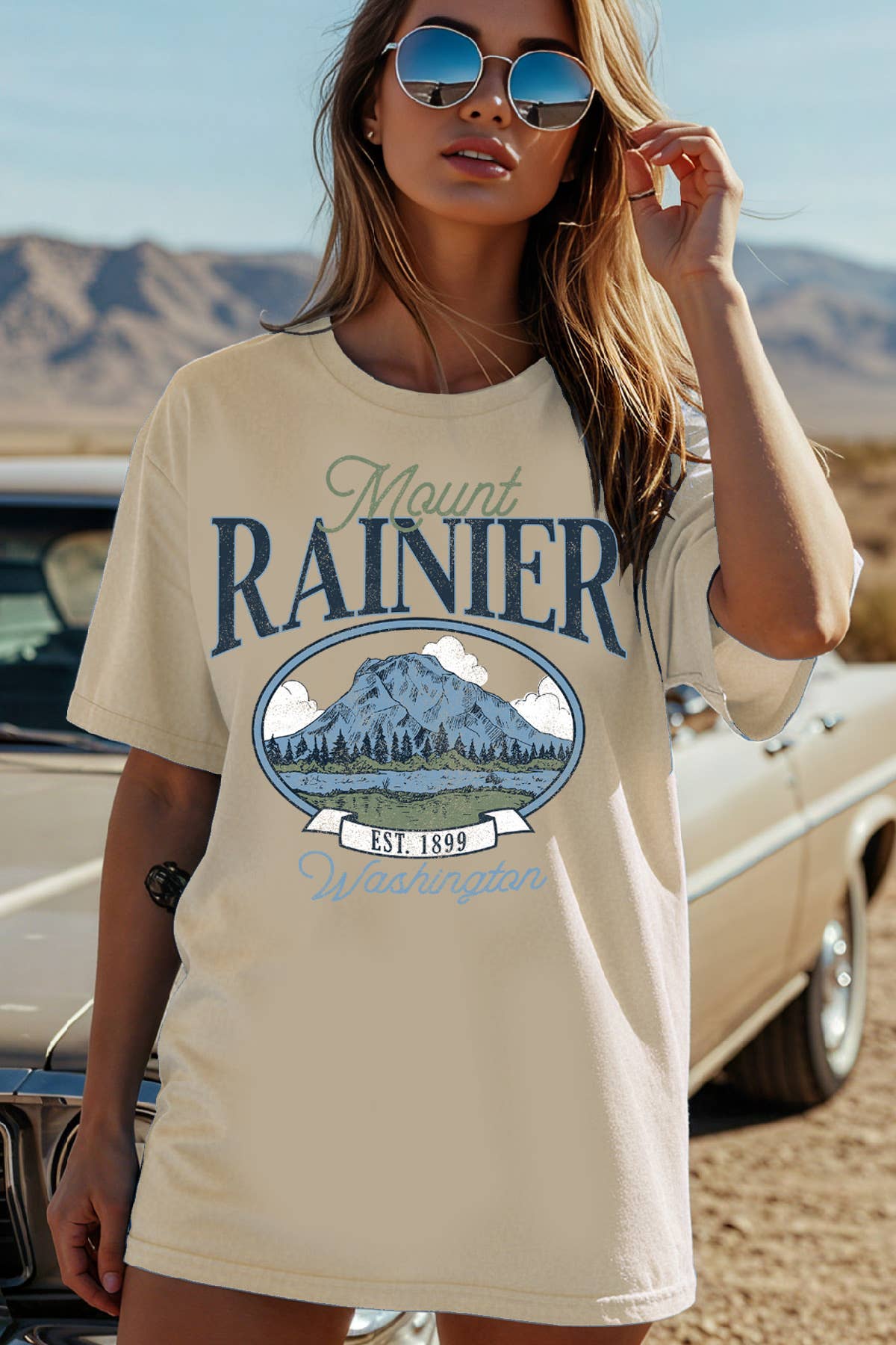 BouTeeQue Closet - Wholesale Screen Printed T-Shirt - Women's - BT2592-T Women Mount Rainier Graphic Print Short Sleeve Top1