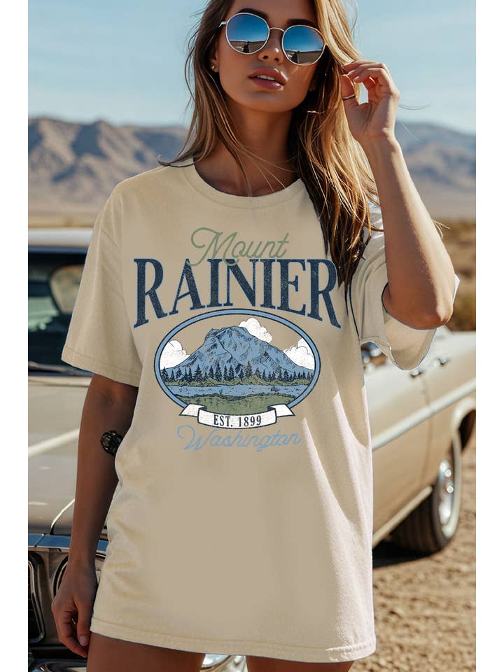 BouTeeQue Closet - Wholesale Screen Printed T-Shirt - Women's - BT2592-T Women Mount Rainier Graphic Print Short Sleeve Top1