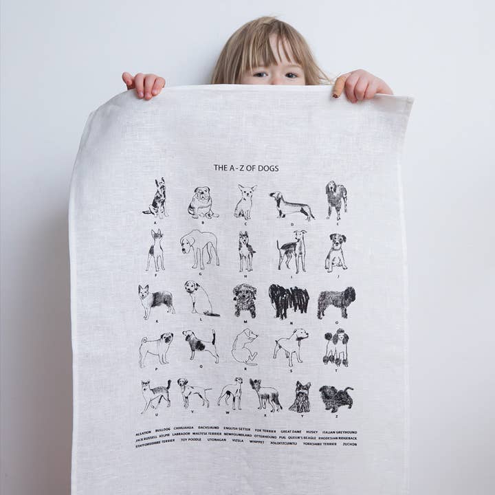 Me & Amber - Wholesale Tea towel - THE A - Z OF DOGS TEA TOWEL - various colours