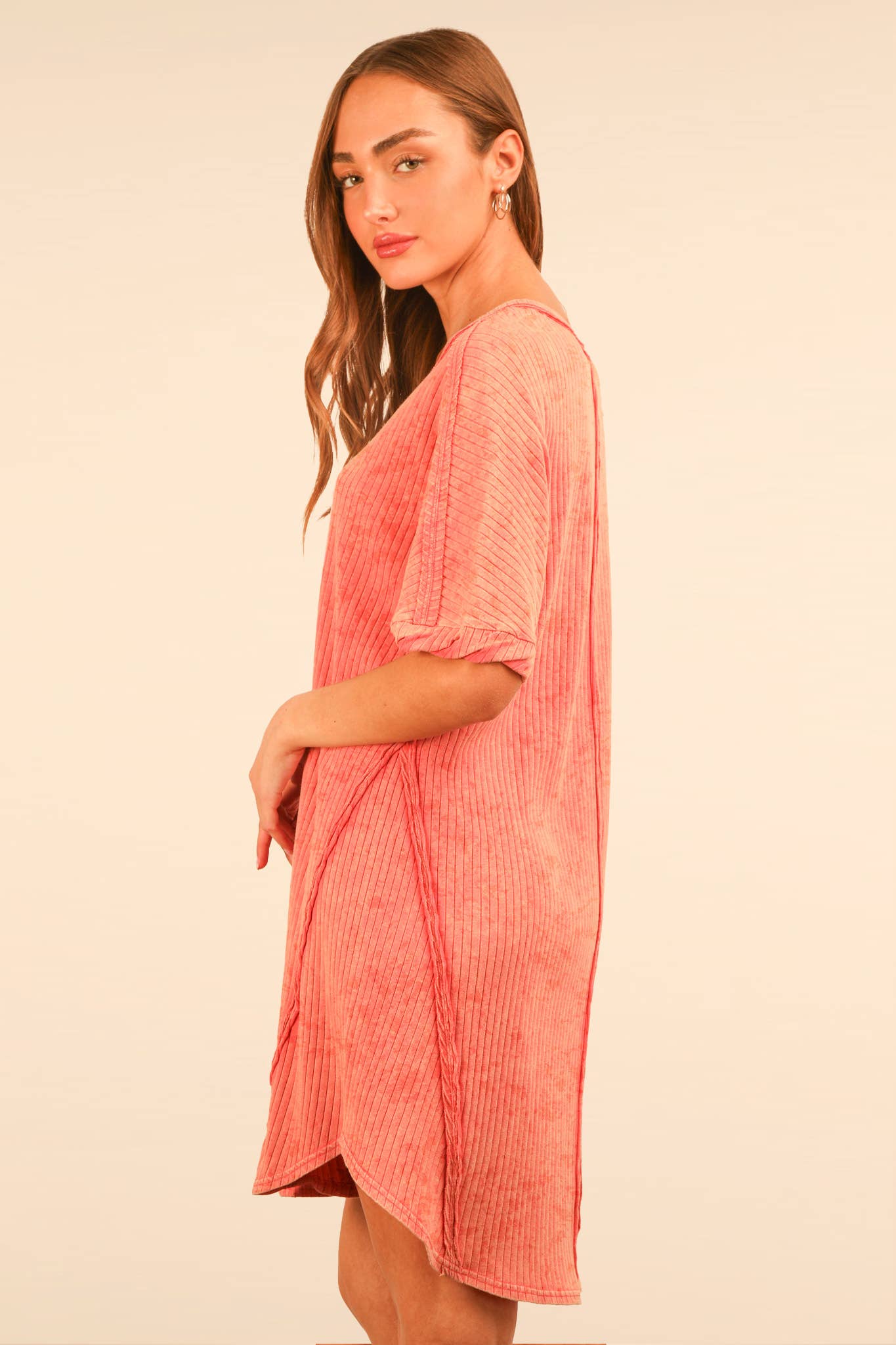 VERY J - Vente Robe – femme - Mini-robe droite en tricot côtelé délavé minéral ND316366