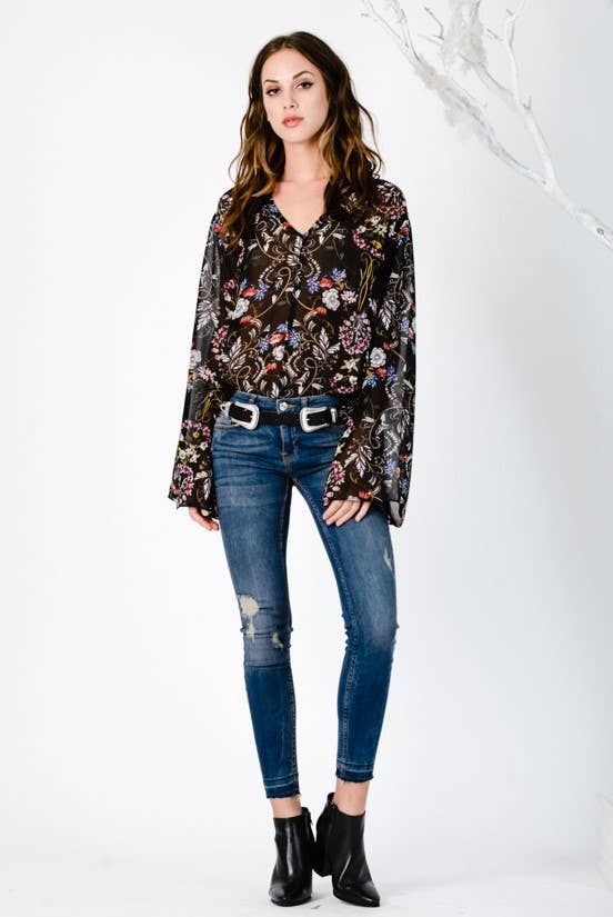 Lucca Couture - Wholesale Blouse - Women's - Fall Blouse NIKKI BOHO BELL SLEEVE TOP0