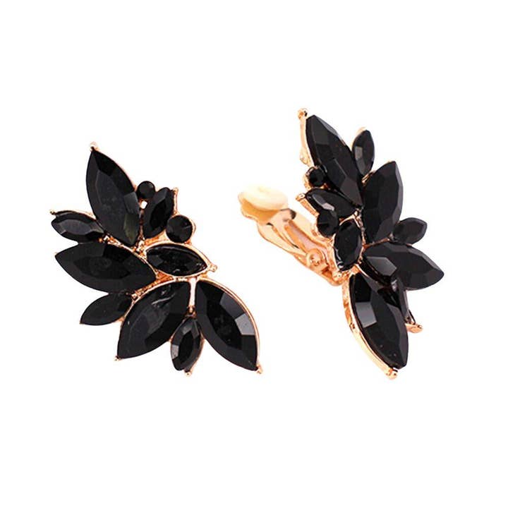 anbfashion - Wholesale Dangle Earrings - CRYSTAL STONE TEARDROP FLOWER CLIP ON EARRING KE-8228