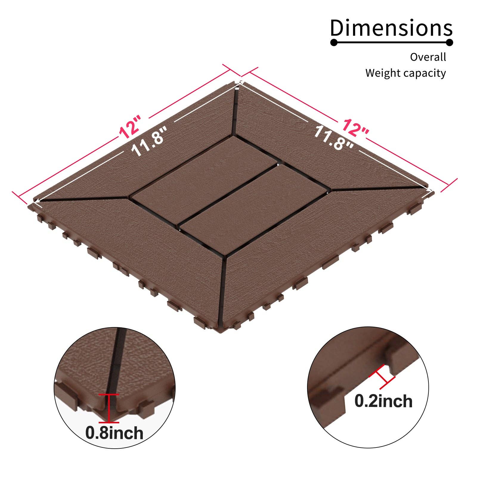 Orange County Decor - Wholesale Outdoor Ornament/Decor - Style 12" Patio Deck Tiles, Diy Module Interlocking Decking Tiles Floor Tile,Easy And Quick Installation Court Tiles For Porch Poolside Balcony Backyard 44Pcs Red Brown Red Brown Polypropylene1