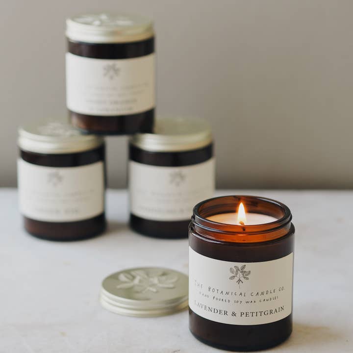 The Botanical Candle Co. - Wholesale Jar/filled candle - Scented Soy Wax Candles 180ml Amber Glass Jars