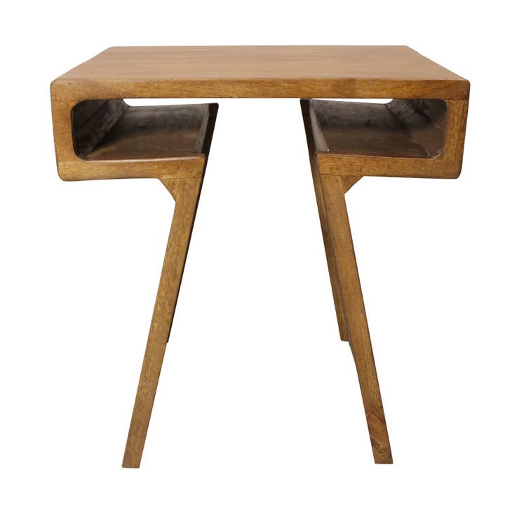 HomeRoots - Wholesale Side Table - Set of Two Walnut Distressed Solid Wood Pedestal Nested Tables3