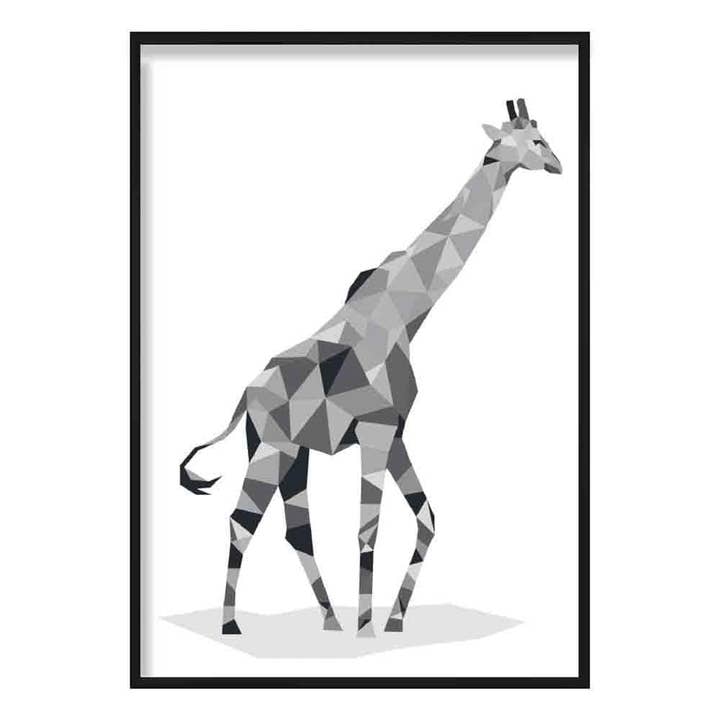 Poster Poster Poly Girafe Noir et Gris Géométrique pour la vente par Artze Wall Art