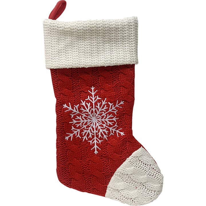 Red Snowflake Christmas Stocking for wholesale by PolarX Ornaments