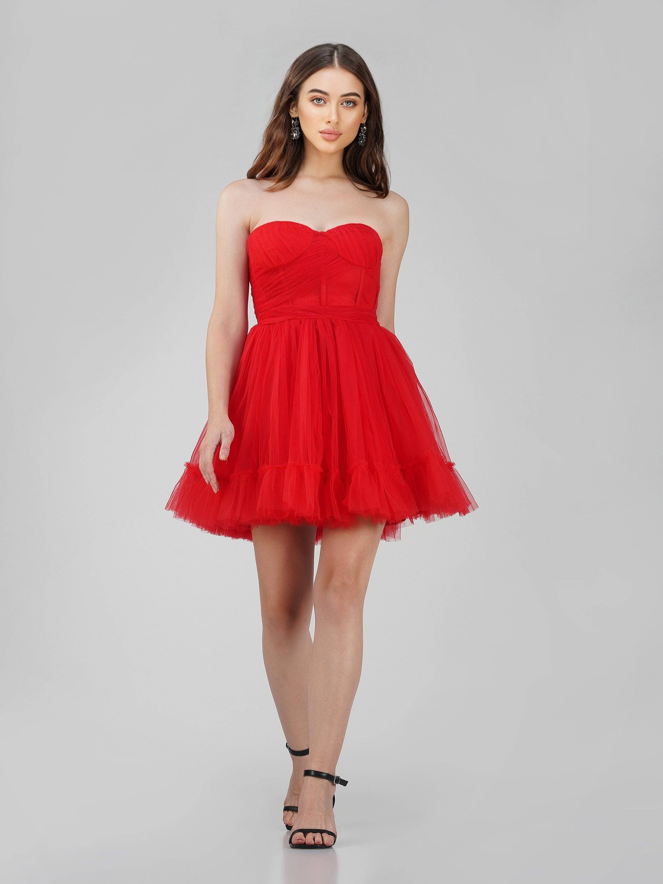 Lace & Beads – wholesale Dress – Women's – Lauren Red Tulle Mini Dress3
