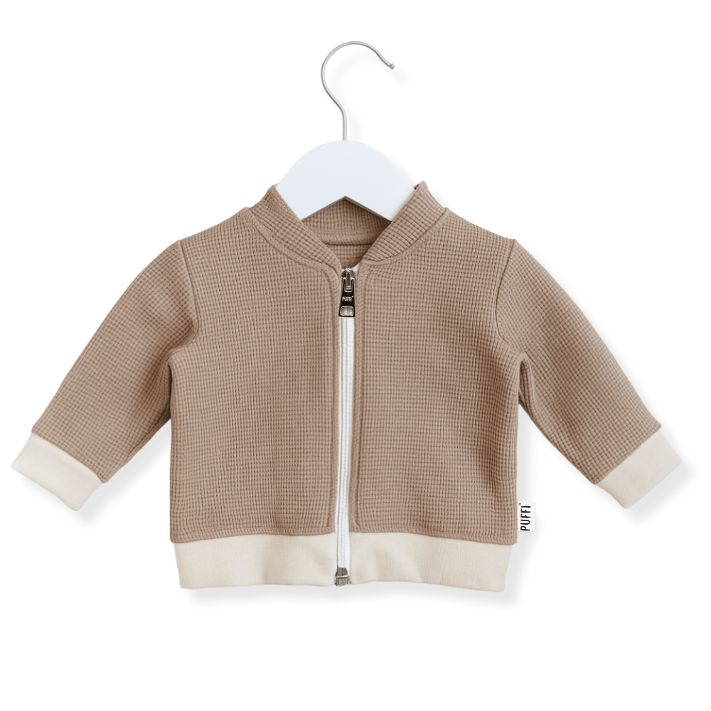 PUFFI - Vente Barboteuse – bébé - Cardigan à fermeture éclair en maille gaufrée pour enfants – Taupe0
