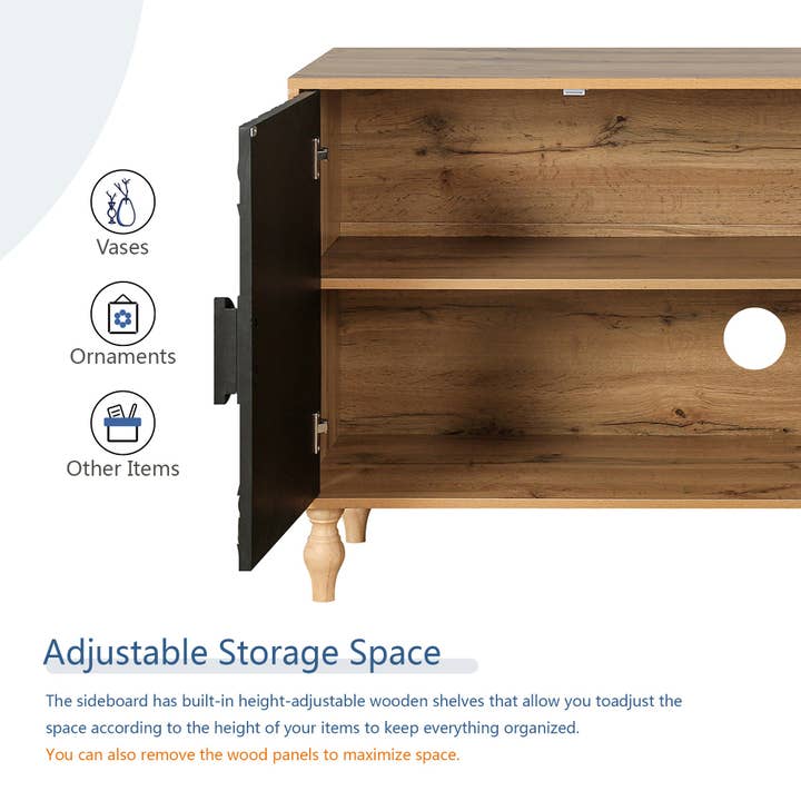 Orange County Decor - Wholesale Console Table - Black Carved Symmetrical Design Door And Wood Coloured Frame For Tv Stand Table,Living Room ,Entryway Black Natural Primary Living Space Mdf9