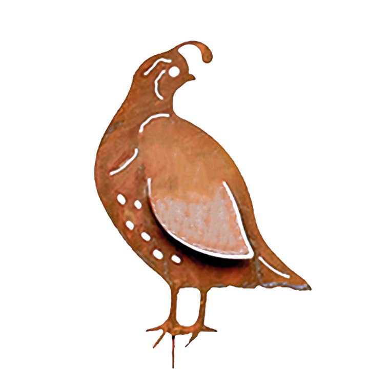 Rust/Nat Quail Male on Pick Garden Art for wholesale by California Home & Garden