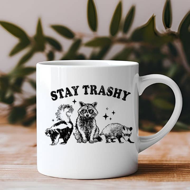 Sister Ray - Wholesale Coffee Mug - Stay Trashy Raccoon Opossum 11 oz Coffee Mug