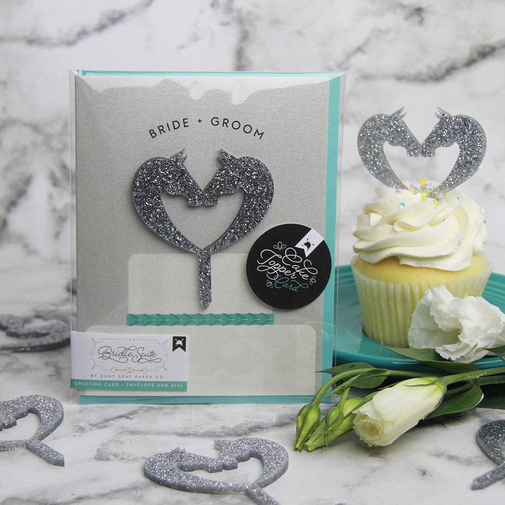 Hunt Seat Paper Co. - Wholesale Wedding Card - Bride + Groom Cake Topper Card - Equestrian Barn Wedding5