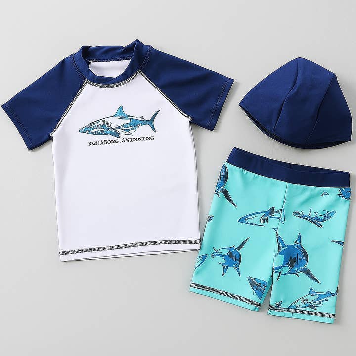 Conjunto de Fato de Banho de 3 Peças para Menino com Tubarão por atacado de Fennco Styles
