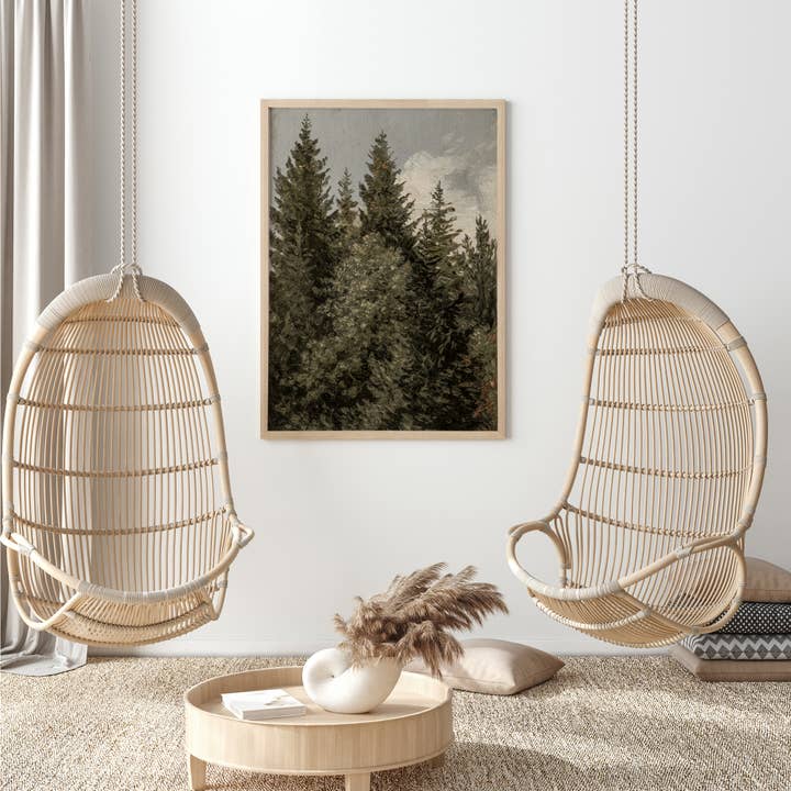 Sugar & Canvas - Wholesale Art Print - Vintage Fir Trees Landscape Art Print VP2058