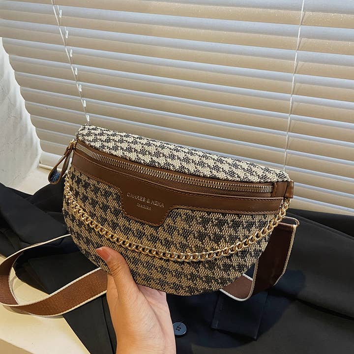 ACCITY - Wholesale Belt Bag - Women's - LEOPARD PRINT BLACK CHAIN STRAP FANNY BELT BAG_CWAB0923