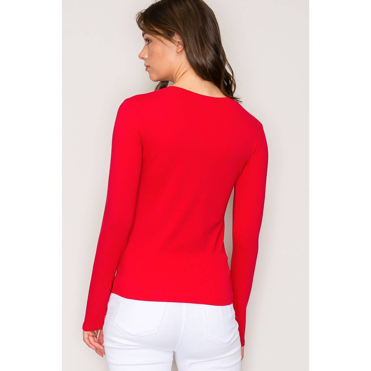 Popular 21 – wholesale Knit top – Women's – V Neck Long Sleeve Cotton Long Sleeve Knit Tee4