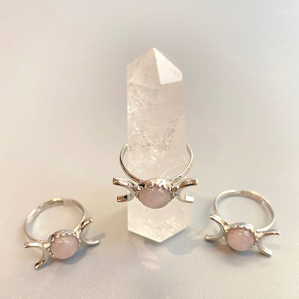 VIE – wholesale Single stone/solitaire ring – Adjustable Triple Moon Ring with 0.5cm Gemstone25