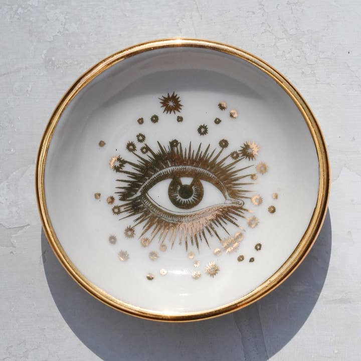 Apricity Ceramics - Vente Plateaux à bijoux - Plat à bagues Œil d'or | Poterie artisanale avec or0