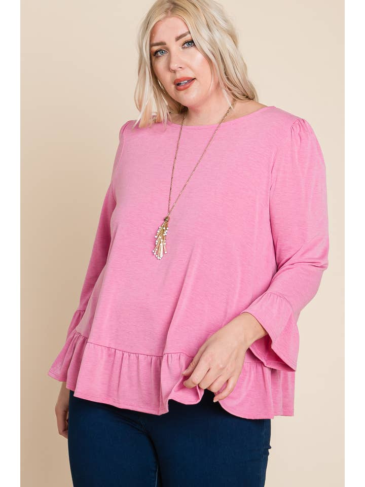 Emerald Collection - Wholesale Blouse - Women's - ETK-8690-PL Plus Size Babydoll Ruffle Hem Solid Top22