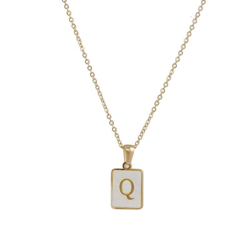 Mio Queena - Wholesale Pendant/Charm Necklace - Square Initial 18K Gold-plated Stainless Steel Necklace -FGS28