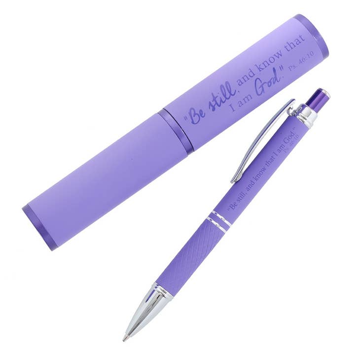 Christian Art Gifts - Wholesale Pen - Pen in Case Be Still Purple Ps. 46:10