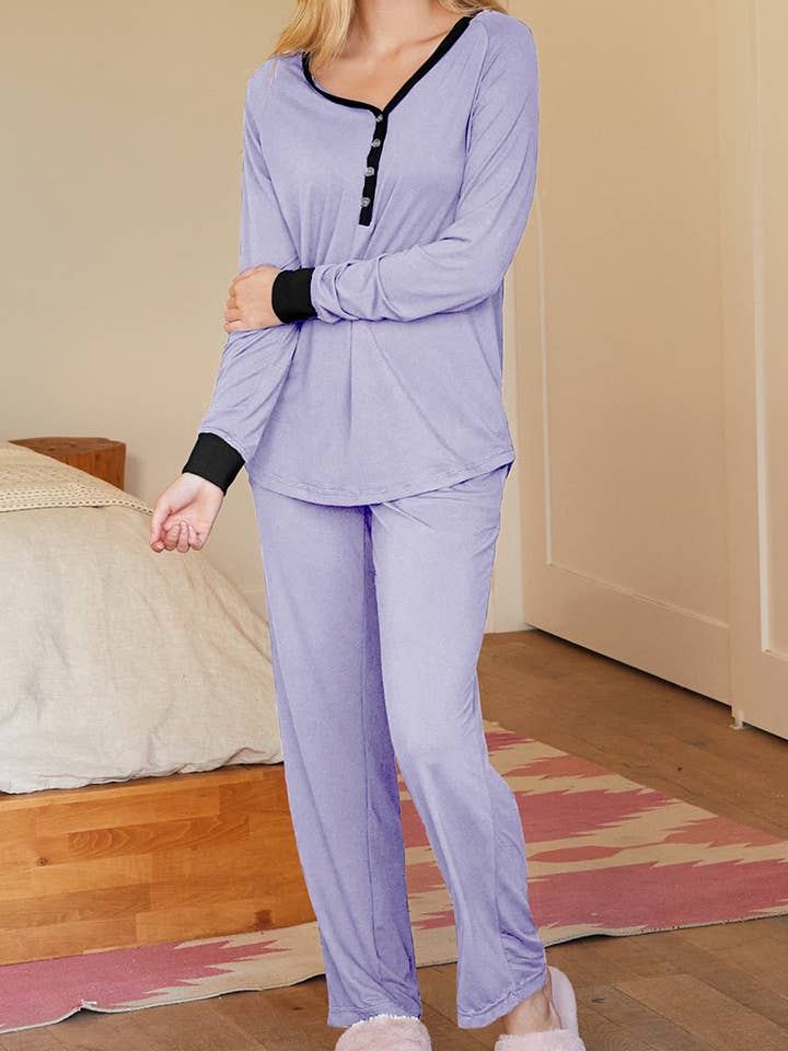 NINEXIS - Wholesale Sleepwear Set - Women's - CWSPJ033_COZY LONG SLEEVE HENLEY NECK PAJAMA SET19