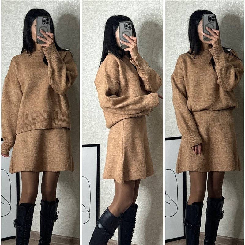 kycozy - Wholesale Top & Skirt Set - Women's - Solid Color Knit Sweater Skirt Set3