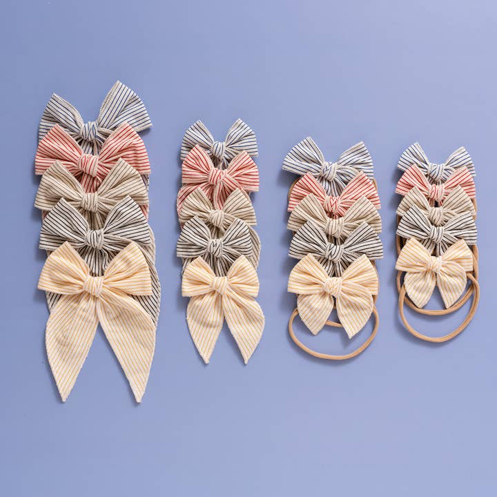 Little Poppy Co - Wholesale Hair Bow - Kids - Red Canvas Stripe Bow Clip4
