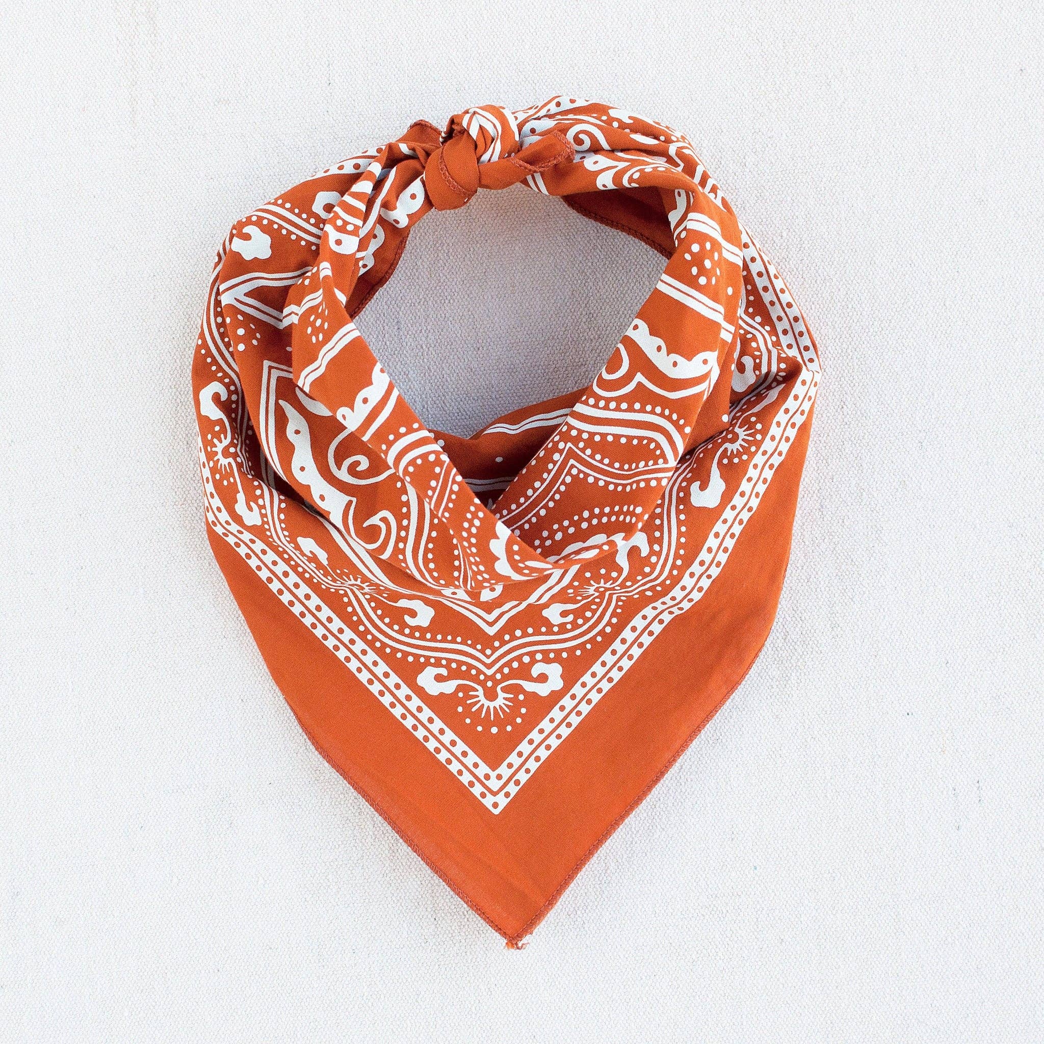 maryink Brown Bandana for Women and Men, Hand Screen Printed, 100% Cotton, Square Scarf, Made in USA, Four Elements Design