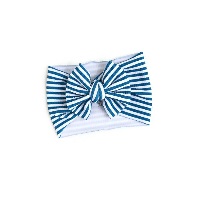 Cooper Blue Ribbed HEADWRAP Striped Toddler Hair Accessories for wholesale by Gigi and Max