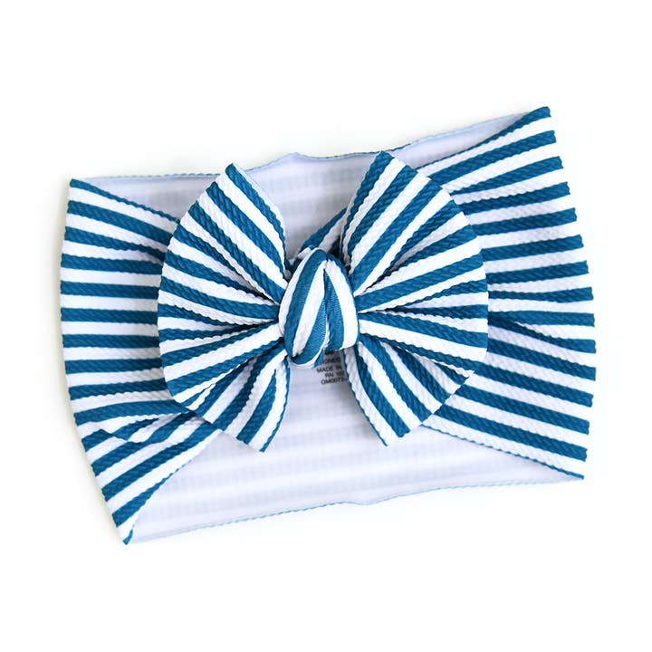 Accesorios para el cabello de niño pequeño con cinta para la cabeza acanalada azul Cooper a rayas para venta al por mayor de Gigi and Max