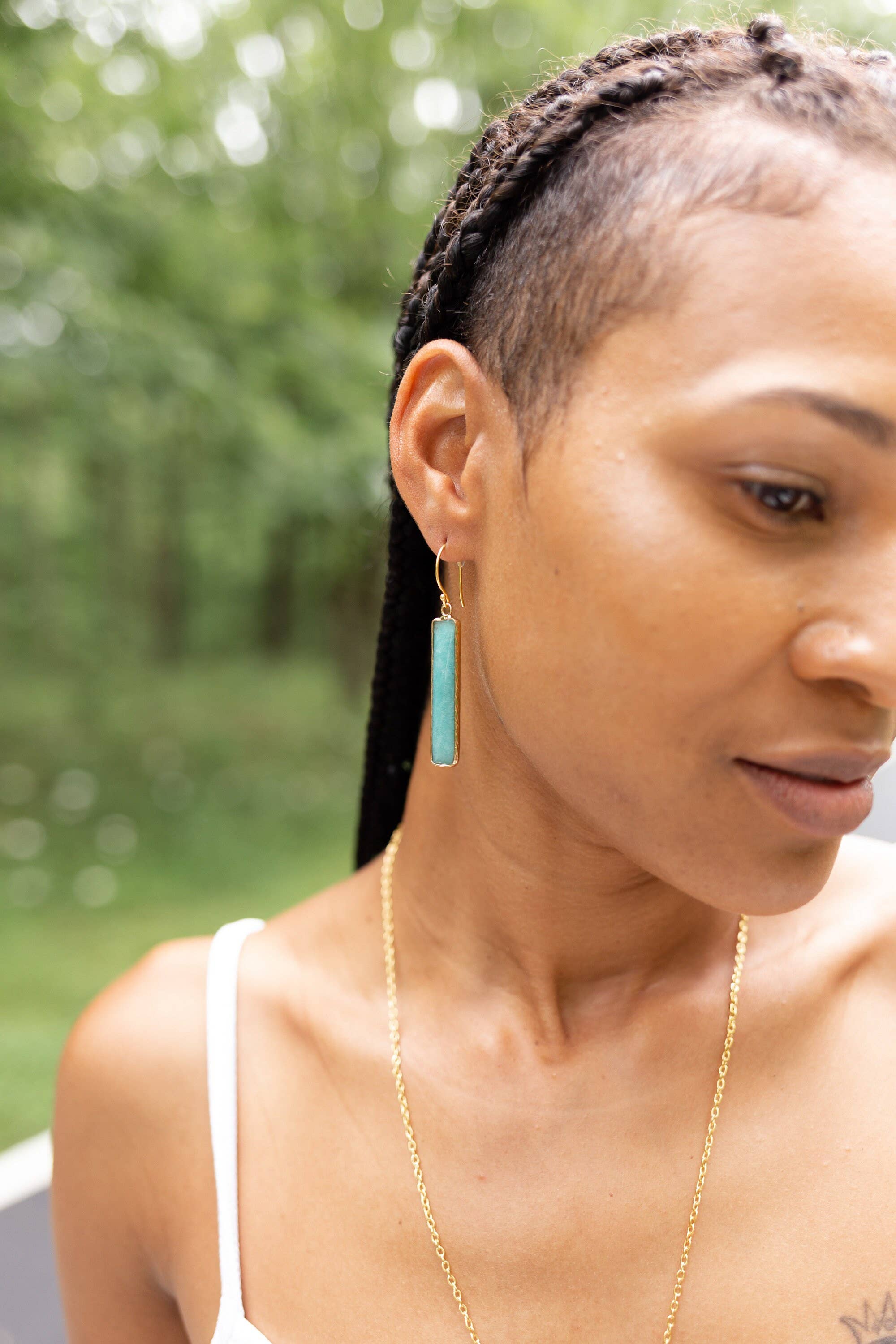 WonderLight Jewelry - Vente Boucles d'oreilles pendantes - Boucles d'oreilles en forme de barre de cristal - Amazonite/Confidence1