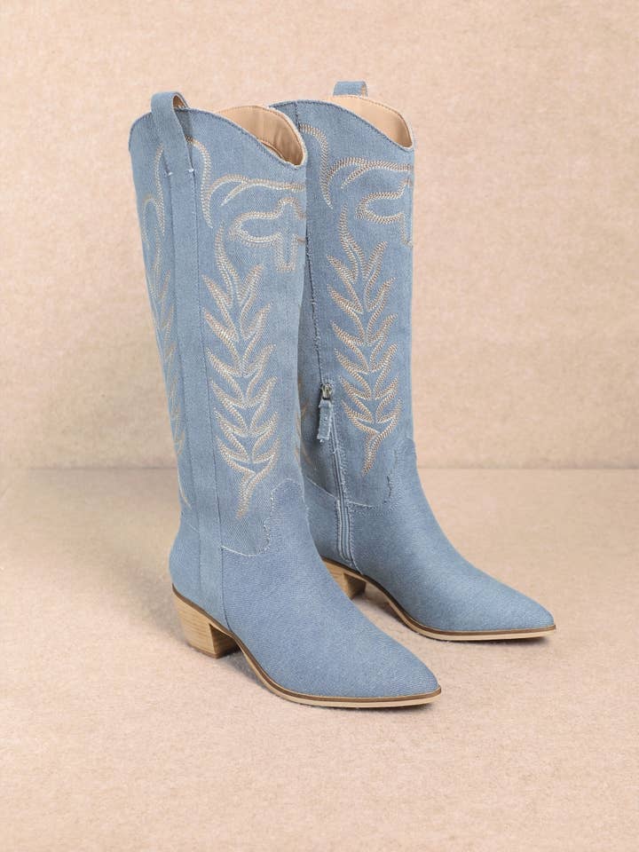 CCOCCI - Vente Bottes de cowboy – femme - Bottes western hautes en suède synthétique avec broderie11